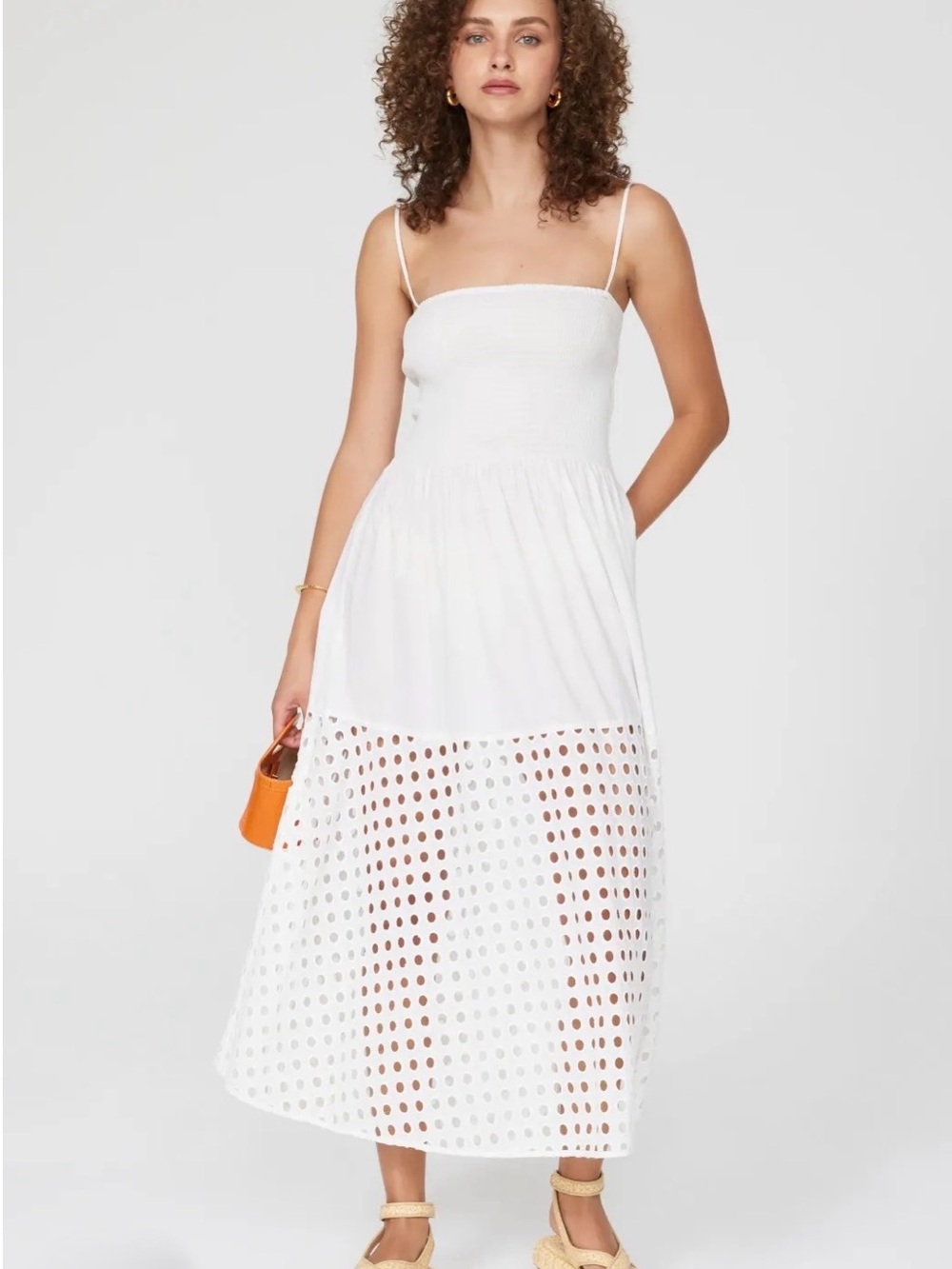 Solid & Striped White Smocked Eyelet Midi Maxi Dress Size Small NWOT